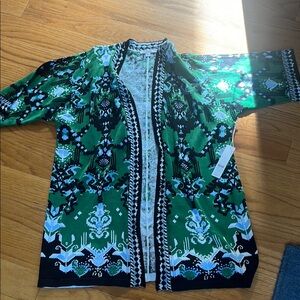 Chicos Jardin Green Patterned Open Cardigan sweater 1 NWT